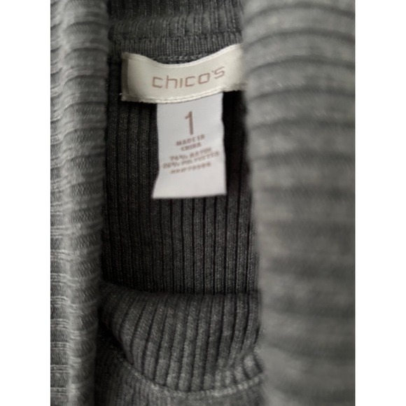 Chico's Womens Gray Ribbed Knit Long Sleeve Turtleneck Top Size 1 - Picture 2 of 3